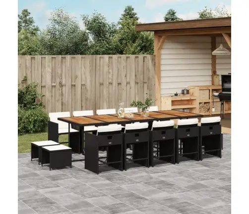 15-Daļīgs Dārza Mēbeļu Komplekts Ar Matračiem, Melns Pe Vidaxl