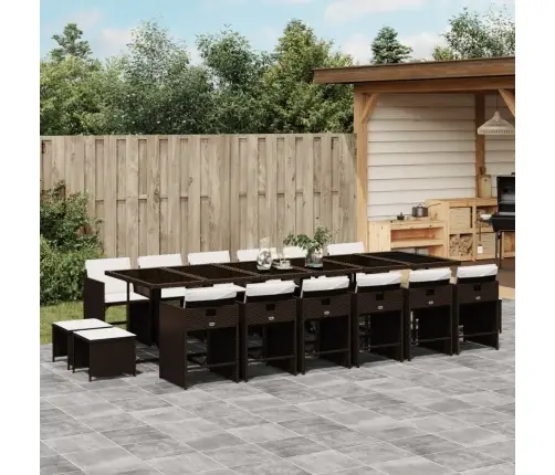 Sodo Komplektas Su Pagalvėlėmis, 17 Dalių, Rudas, Poliratanas