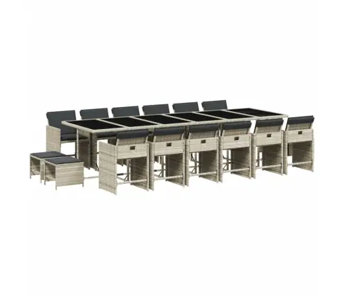 17-Osaline Aia Söögimööbli Komplekt Patjadega, Hall, Polürotang