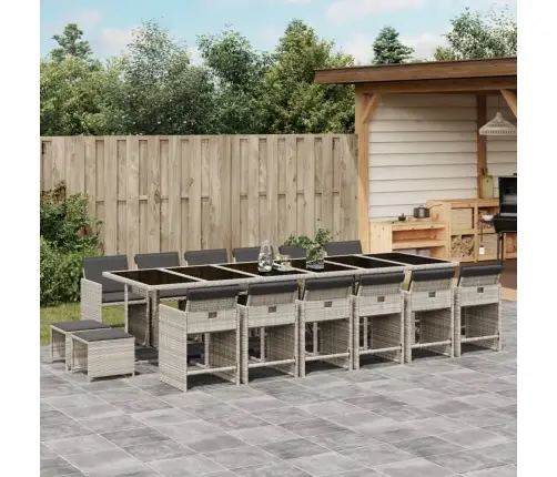 17-Osaline Aia Söögimööbli Komplekt Patjadega, Hall, Polürotang