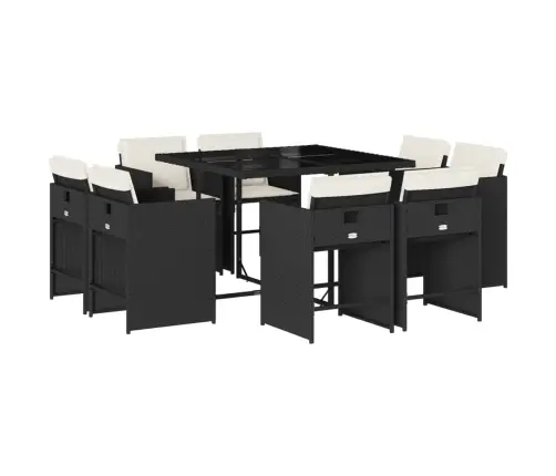 9-Daļīgs Dārza Mēbeļu Komplekts, Matrači, Melns, Pe Rotangpalma Vidaxl