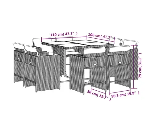 9-Osaline Aiamööbli Komplekt Patjadega, Beež, Polürotang