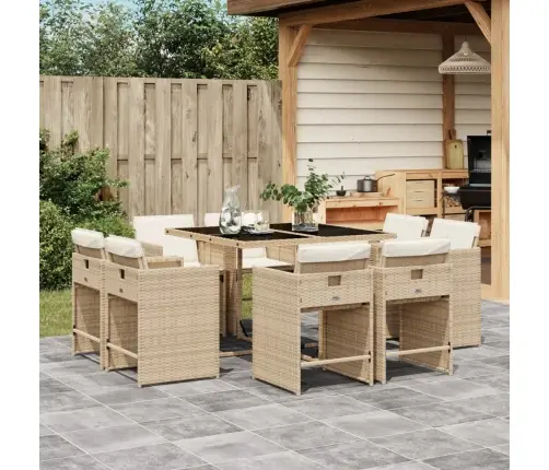 9-Osaline Aiamööbli Komplekt Patjadega, Beež, Polürotang