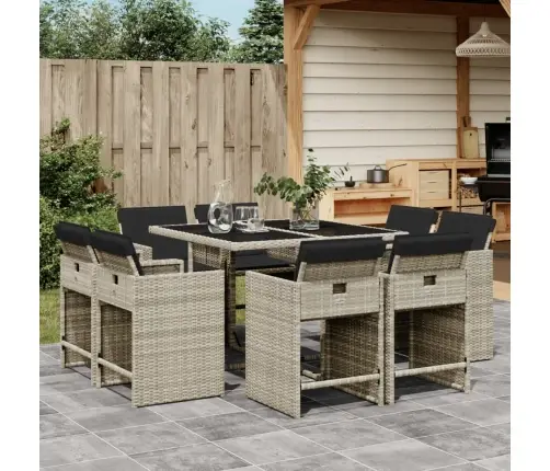 Sodo Komplektas Su Pagalvėlėmis, 9 Dalių, Pilkas, Poliratanas