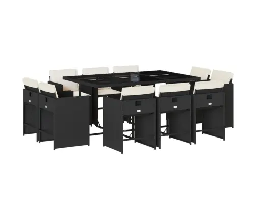 11-Osaline Aiamööbli Komplekt Patjadega, Must, Polürotang