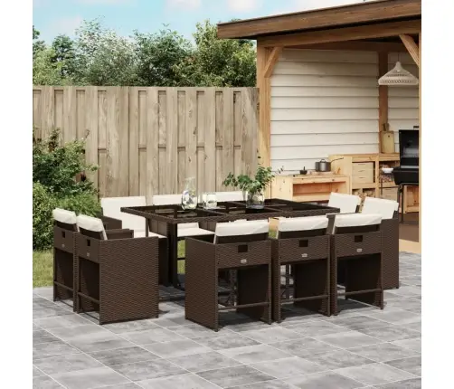 11-Daļīgs Dārza Mēbeļu Komplekts, Matrači, Brūna Pe Rotangpalma Vidaxl