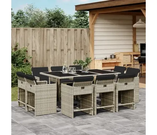 11-Daļīgs Dārza Mēbeļu Komplekts Ar Matračiem, Gaiši Pelēka Pe Vidaxl