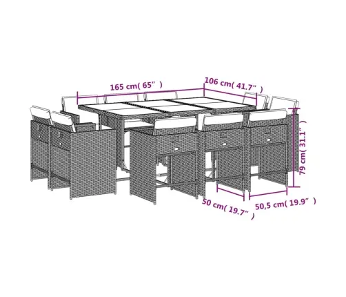 11-Daļīgs Virtuves Mēbeļu Komplekts Ar Matračiem,Pe Rotangpalma Vidaxl
