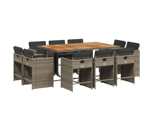 11-Osaline Aia Söögimööbli Komplekt Patjadega, Hall, Polürotang