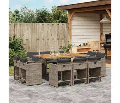 11-Osaline Aia Söögimööbli Komplekt Patjadega, Hall, Polürotang