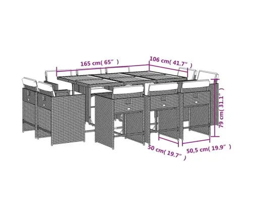 11-Osaline Aiamööbli Komplekt Patjadega, Beež, Polürotang