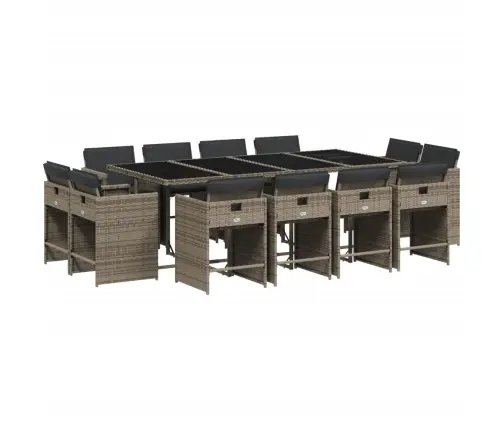13-Osaline Aia Söögimööbli Komplekt Patjadega, Hall, Polürotang
