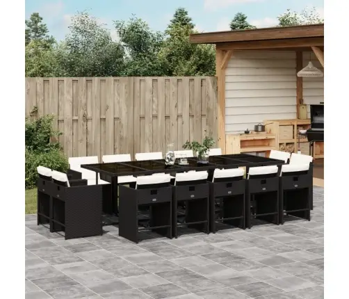 Sodo Komplektas Su Pagalvėlėmis, 15 Dalių, Juodas, Poliratanas