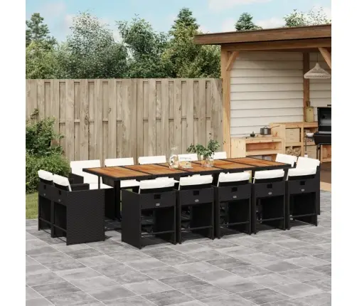 15-Osaline Aia Söögimööbli Komplekt Patjadega, Must, Polürotang