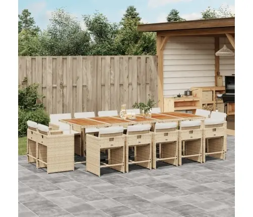 Sodo Komplektas Su Pagalvėlėmis, 15 Dalių, Smėlio, Poliratanas