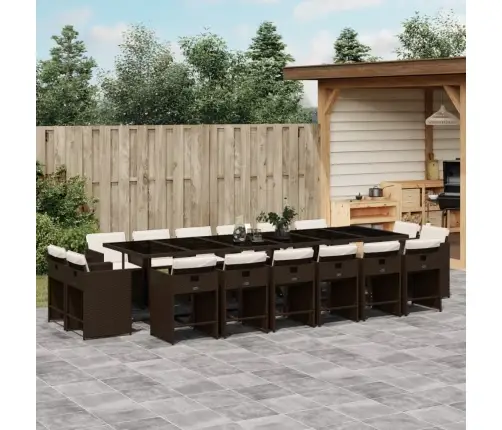 17-Osaline Aia Söögimööbli Komplekt Patjadega Pruun, Polürotang