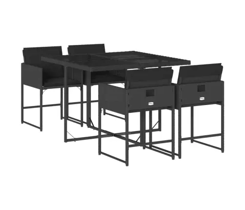 5-Daļīgs Dārza Mēbeļu Komplekts, Matrači, Melna Pe  Rotangpalma Vidaxl