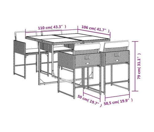 5-Osaline Aiamööbli Komplekt Patjadega, Hall, Polürotang