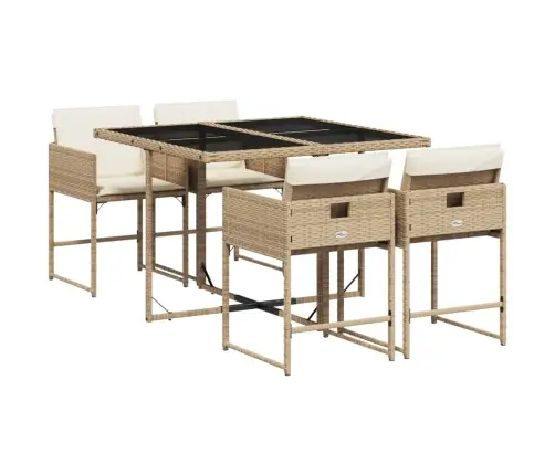 5-Daļīgs Dārza Mēbeļu Komplekts, Matrači, Bēša Pe Rotangpalma Vidaxl