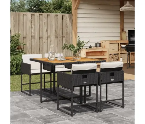 5-Daļīgs Dārza Mēbeļu Komplekts, Matrači, Melna Pe  Rotangpalma Vidaxl