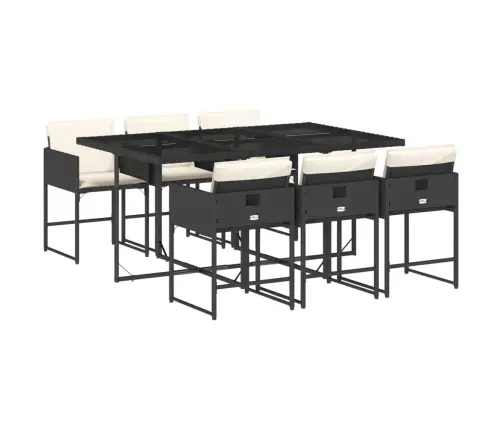 7-Osaline Aiamööblikomplekt Patjadega, Must, Polürotang