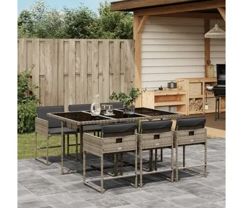 7-Daļīgs Dārza Mēbeļu Komplekts, Matrači, Pelēka Pe Rotangpalma Vidaxl