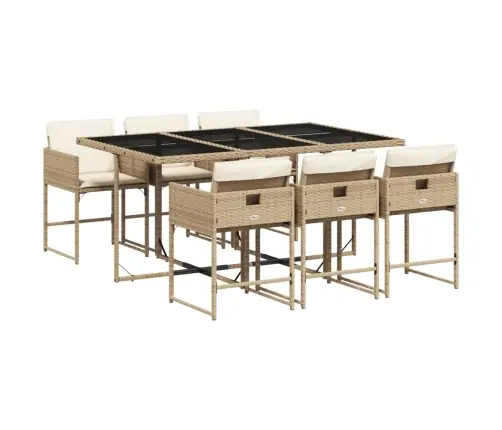 7-Daļīgs Dārza Mēbeļu Komplekts, Matrači, Bēša Pe Rotangpalma Vidaxl