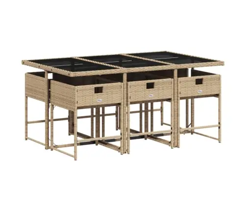 7-Daļīgs Dārza Mēbeļu Komplekts, Matrači, Bēša Pe Rotangpalma Vidaxl