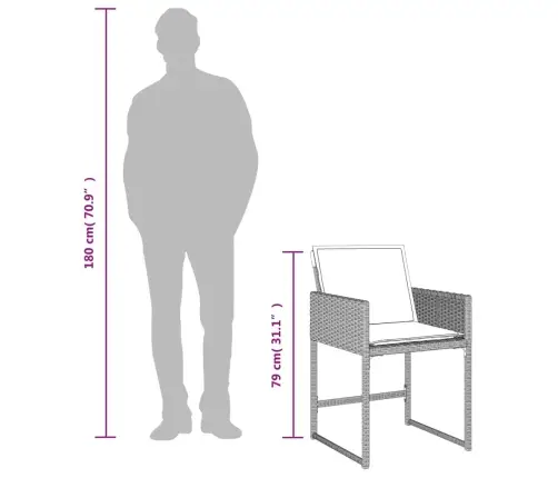 7-Daļīgs Dārza Mēbeļu Komplekts, Matrači,Gaiši Pelēka Pe Pinums Vidaxl