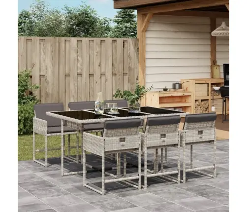 7-Daļīgs Dārza Mēbeļu Komplekts, Matrači,Gaiši Pelēka Pe Pinums Vidaxl