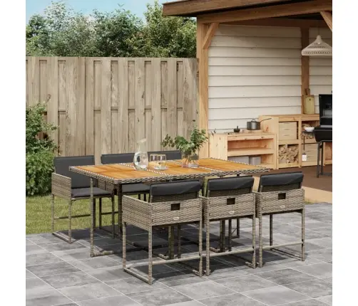 Sodo Komplektas Su Pagalvėlėmis, 7 Dalių, Pilkas, Poliratanas