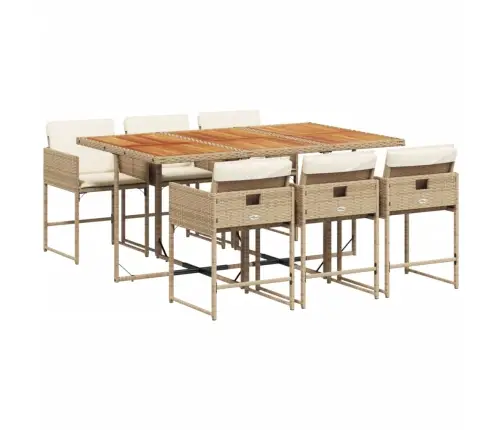 7-Daļīgs Dārza Mēbeļu Komplekts, Matrači, Bēša Pe Rotangpalma Vidaxl