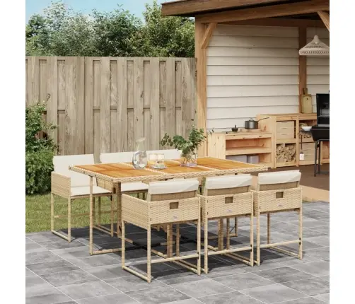 7-Daļīgs Dārza Mēbeļu Komplekts, Matrači, Bēša Pe Rotangpalma Vidaxl