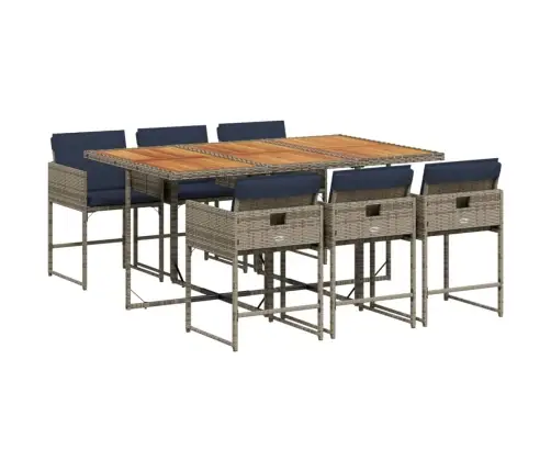 7-Daļīgs Dārza Mēbeļu Komplekts, Matrači, Pelēka Pe Rotangpalma Vidaxl