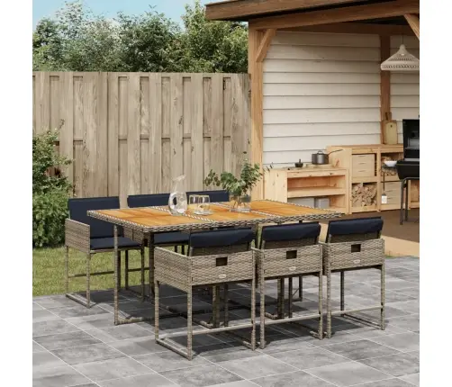 7-Daļīgs Dārza Mēbeļu Komplekts, Matrači, Pelēka Pe Rotangpalma Vidaxl