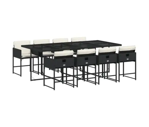 9-Daļīgs Dārza Mēbeļu Komplekts, Matrači, Melns, Pe Rotangpalma Vidaxl