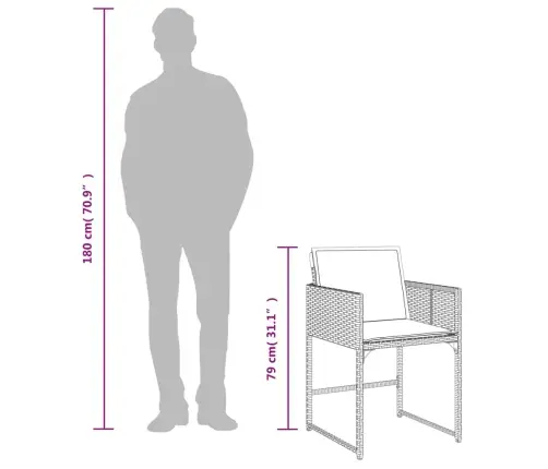 9-Daļīgs Dārza Mēbeļu Komplekts, Matrači, Melns, Pe Rotangpalma Vidaxl