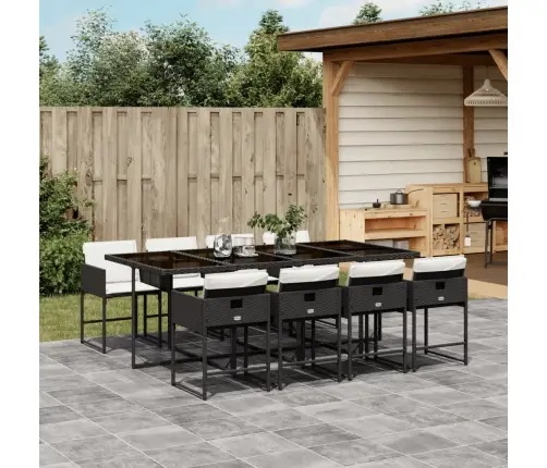 9-Daļīgs Dārza Mēbeļu Komplekts, Matrači, Melns, Pe Rotangpalma Vidaxl