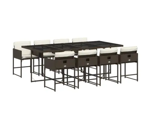 9-Daļīgs Dārza Mēbeļu Komplekts, Matrači, Brūna Pe Rotangpalma Vidaxl