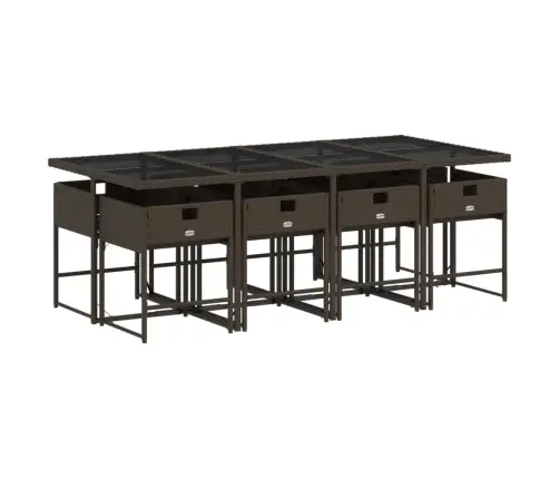 9-Daļīgs Dārza Mēbeļu Komplekts, Matrači, Brūna Pe Rotangpalma Vidaxl