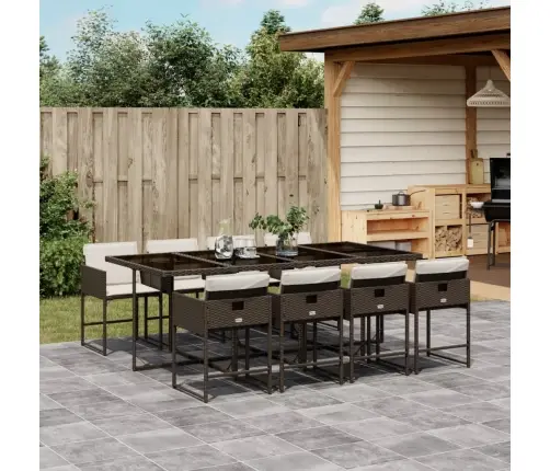 9-Daļīgs Dārza Mēbeļu Komplekts, Matrači, Brūna Pe Rotangpalma Vidaxl