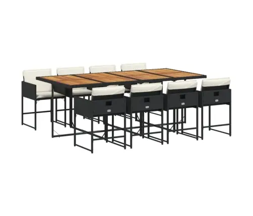 9-Daļīgs Dārza Mēbeļu Komplekts, Matrači, Melns, Pe Rotangpalma Vidaxl