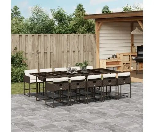 11-Daļīgs Dārza Mēbeļu Komplekts, Matrači, Brūna Pe Rotangpalma Vidaxl