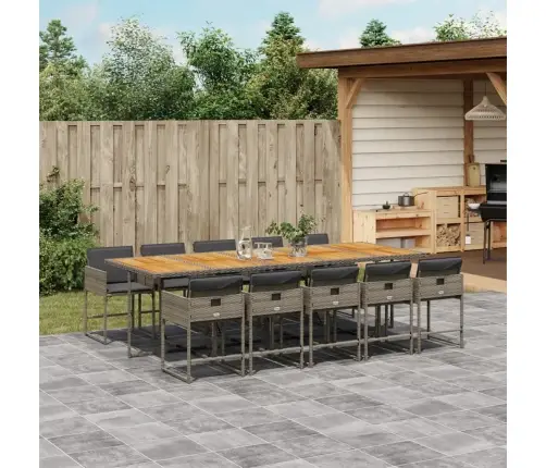 11-Osaline Aia Söögimööbli Komplekt Patjadega, Hall, Polürotang