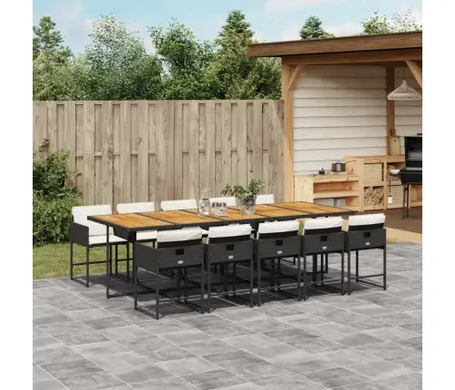 11-Osaline Aiamööbli Komplekt Patjadega, Must, Polürotang