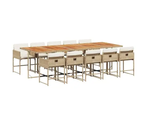 11-Daļīgs Dārza Mēbeļu Komplekts, Matrači, Bēša Pe Rotangpalma Vidaxl