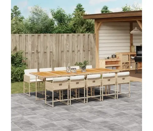 11-Daļīgs Dārza Mēbeļu Komplekts, Matrači, Bēša Pe Rotangpalma Vidaxl