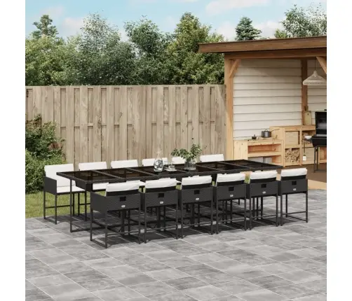 13-Osaline Aia Söögimööbli Komplekt Patjadega, Must, Pe-Rotang