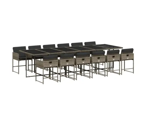 13-Daļīgs Dārza Mēbeļu Komplekts Ar Matračiem, Pelēks Pe Vidaxl