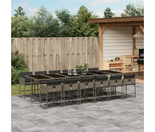 13-Daļīgs Dārza Mēbeļu Komplekts Ar Matračiem, Pelēks Pe Vidaxl